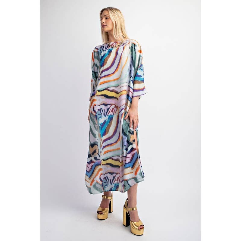 Pull Over Boat Neck Printed Maxi Dress