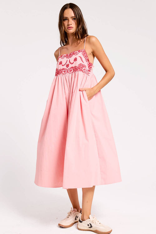 Camellia Embroidered Detail Midi Dress