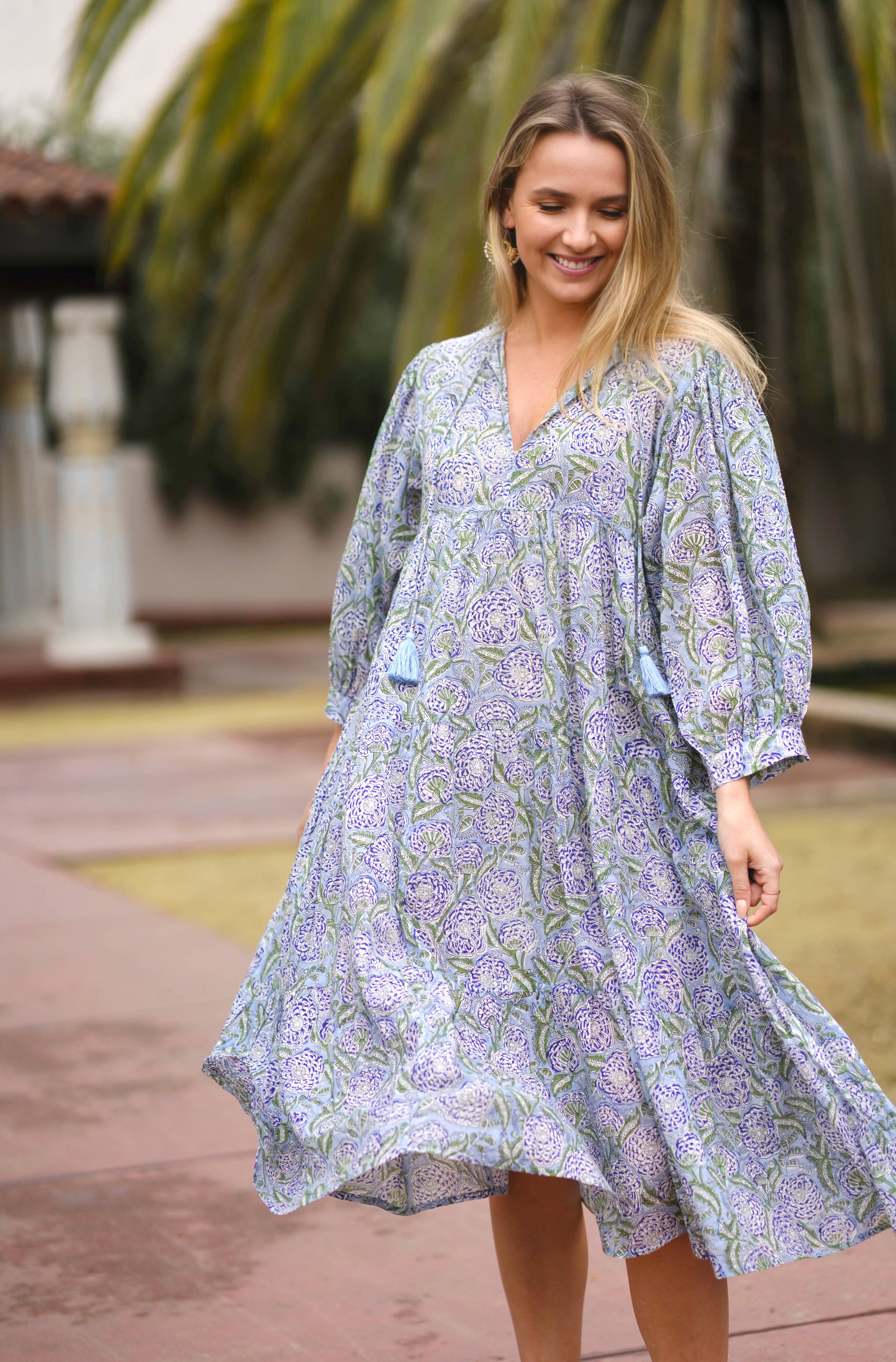 Mylah Midi Dress Block Printed Olive Navy