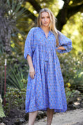 Mylah Midi Dress Block Printed Blue Green