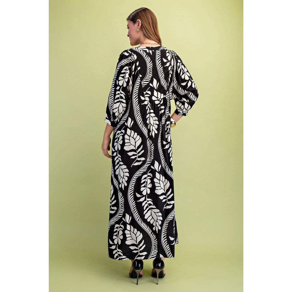 Printed Puff Half Sleeve Midi Dress