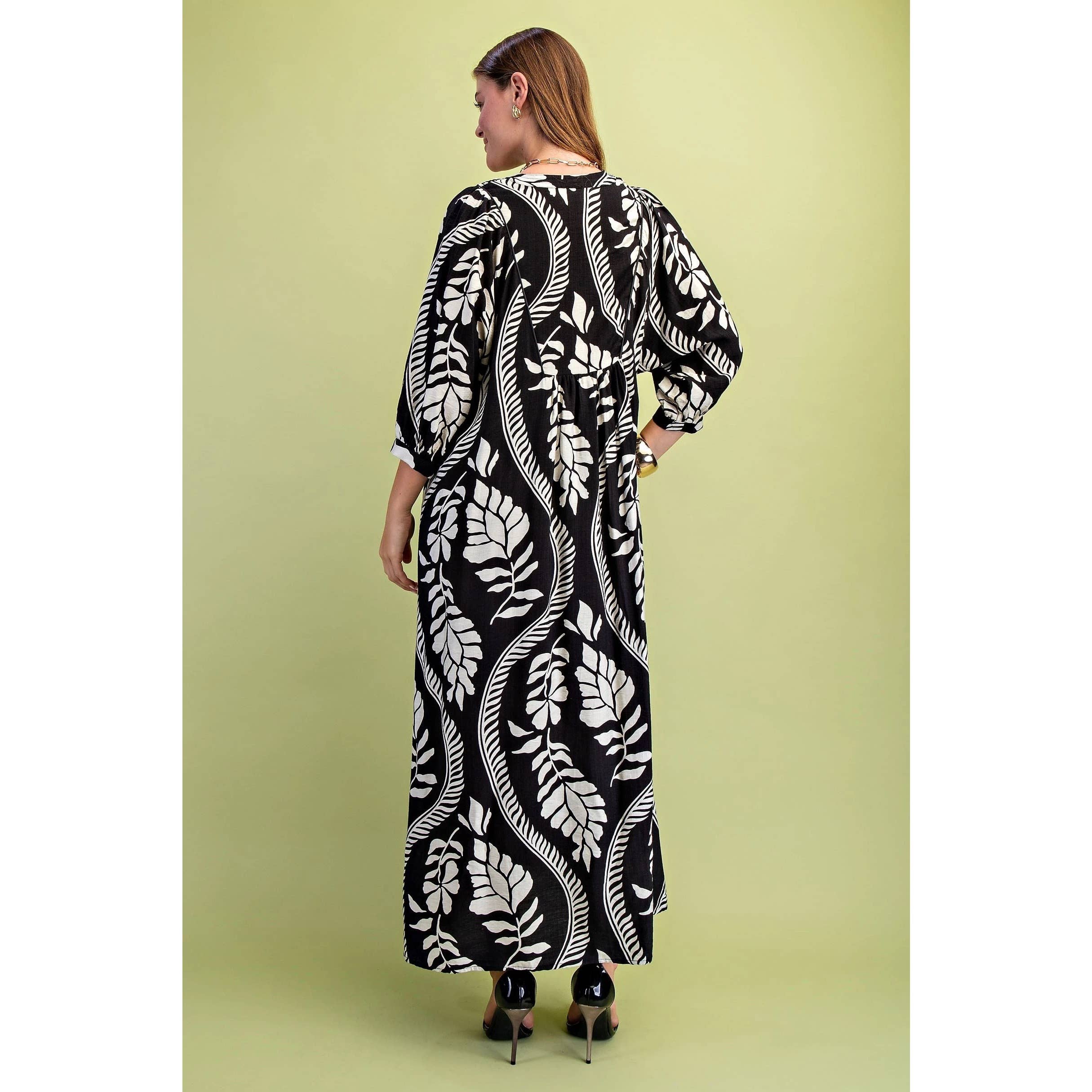 Printed Puff Half Sleeve Midi Dress