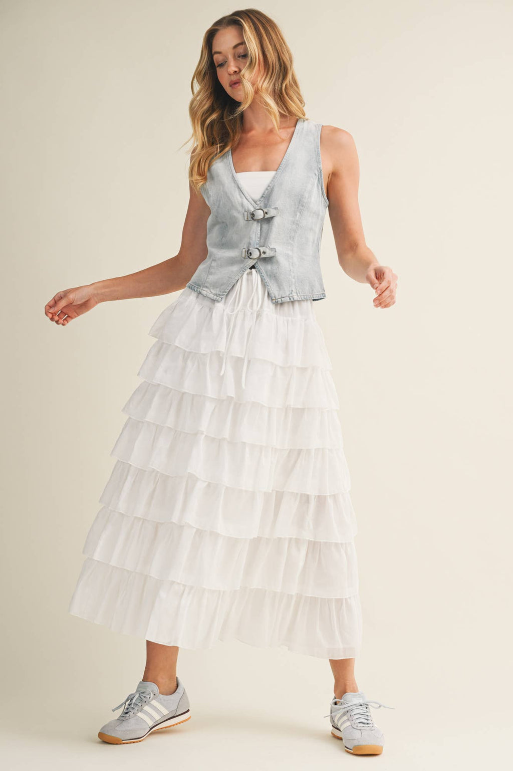 TIERED RUFFLE DRAWSTRING WAIST SKIRT
