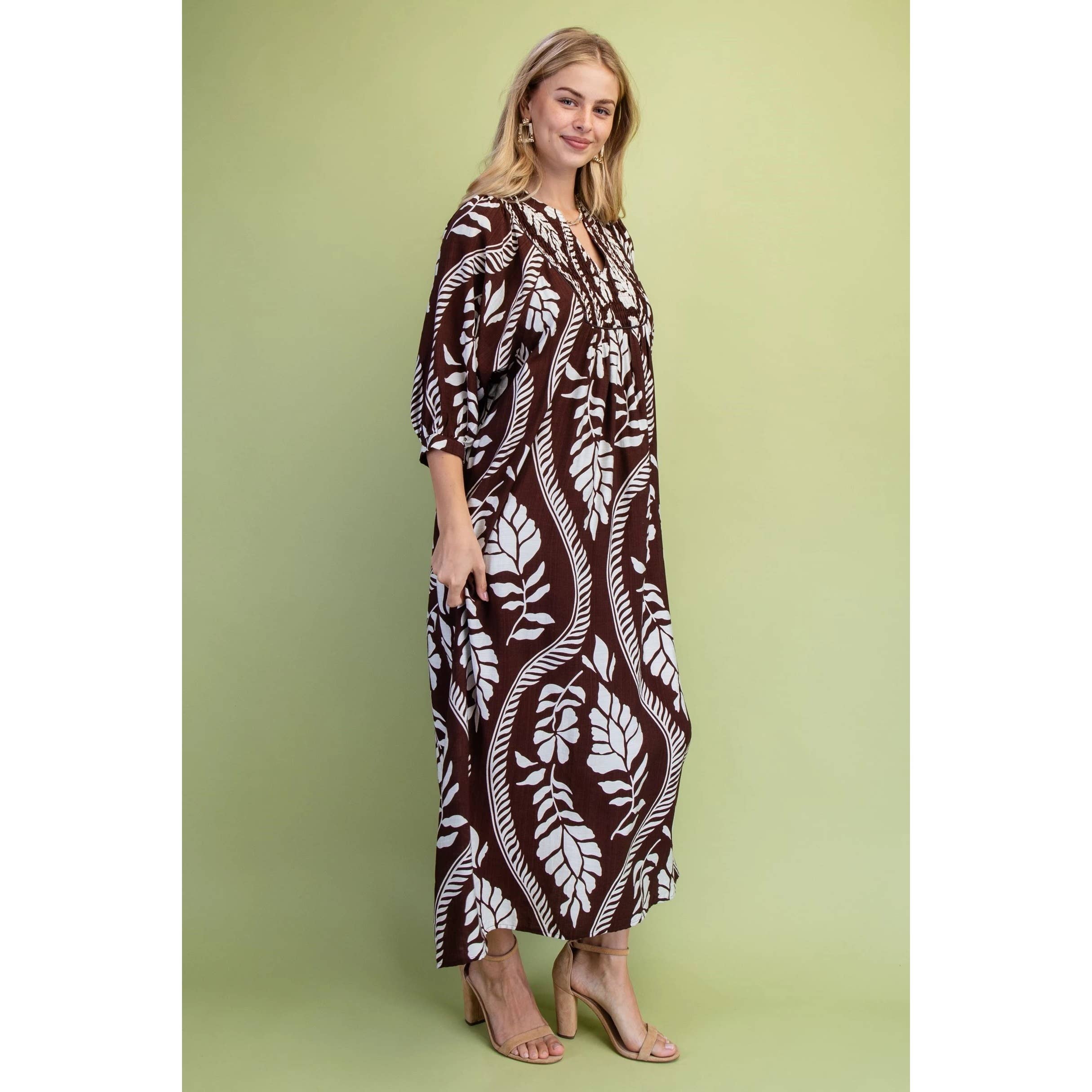 Printed Puff Half Sleeve Midi Dress