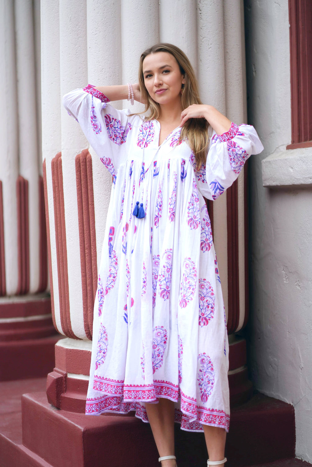 Mylah Midi Dress Block Printed White Multi