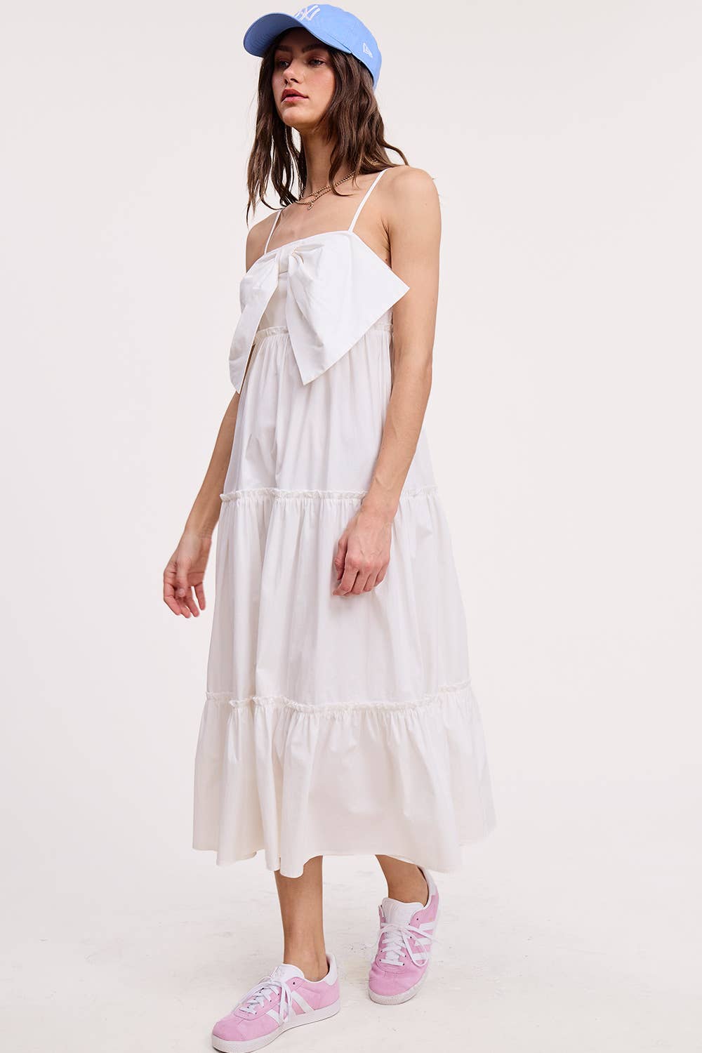 Front Bow Detail Poplin Midi Dress