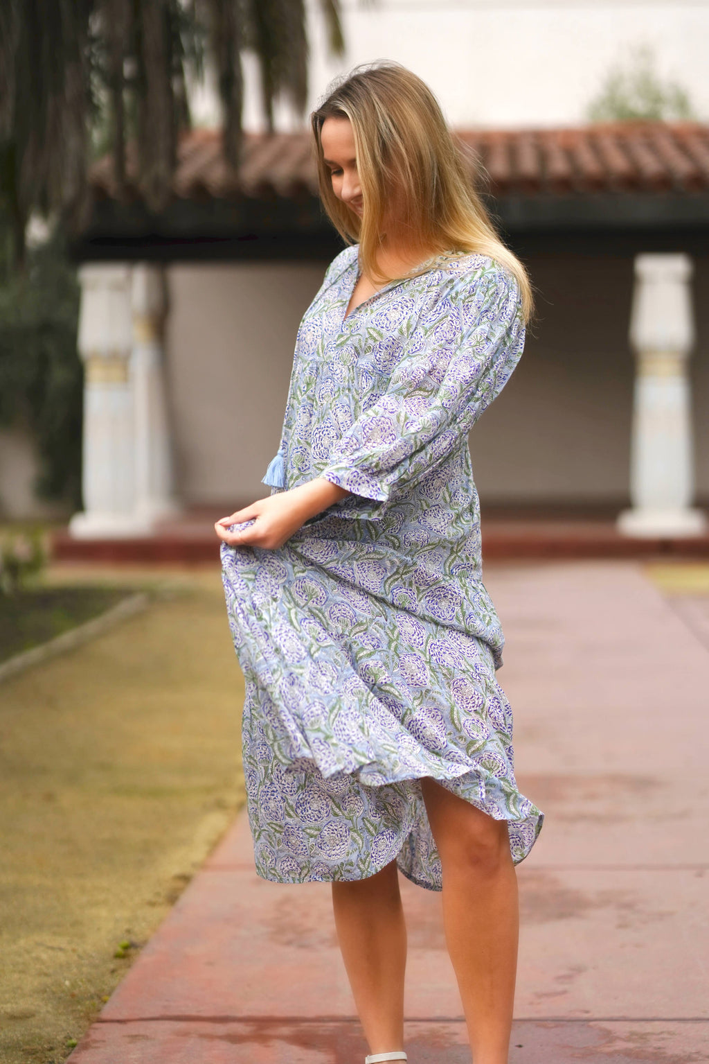 Mylah Midi Dress Block Printed Olive Navy