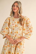 FLORAL PRINT PLEATED WAIST MIDI DRESS MDR4477