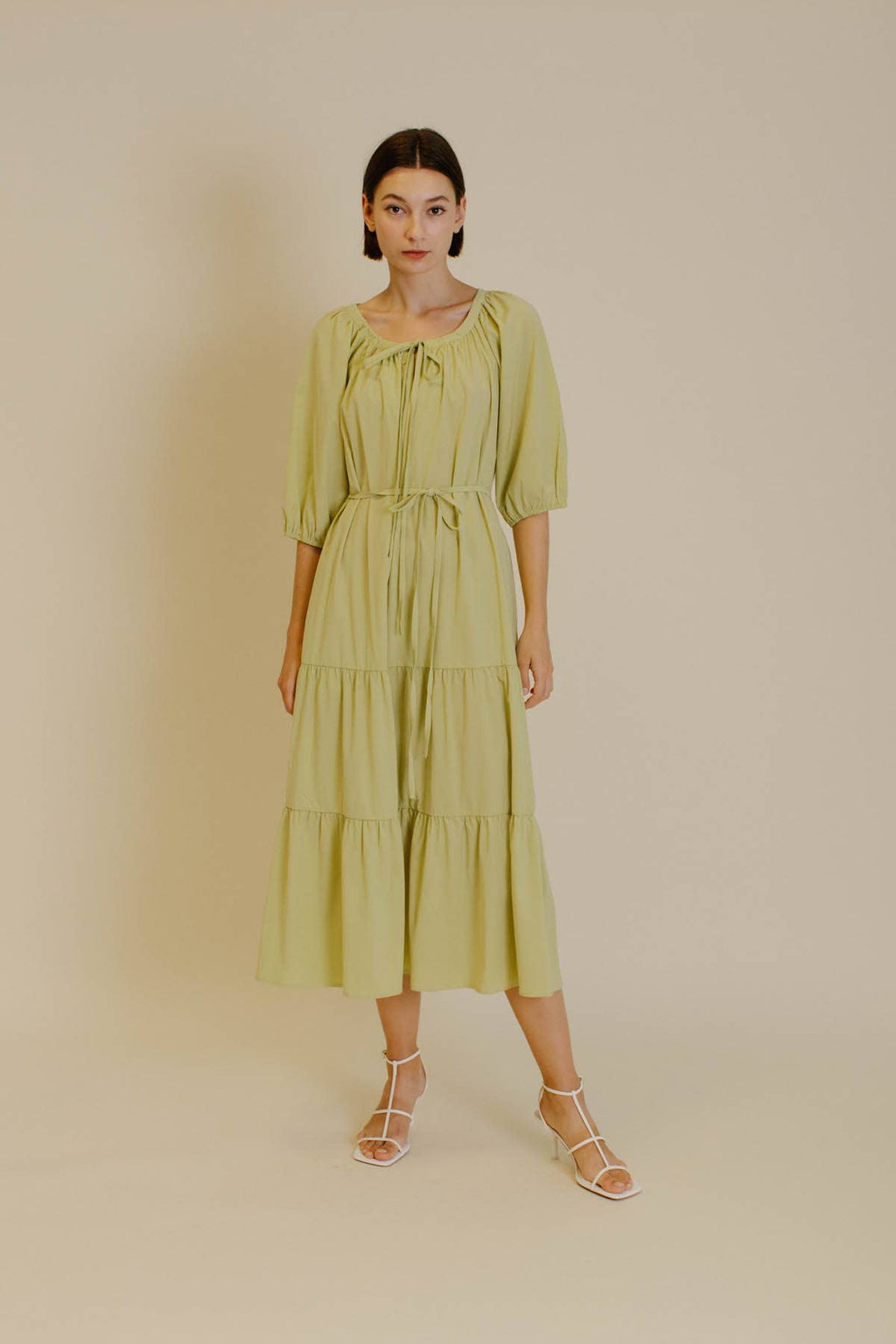 Adjustable tie top dress with waist tie
