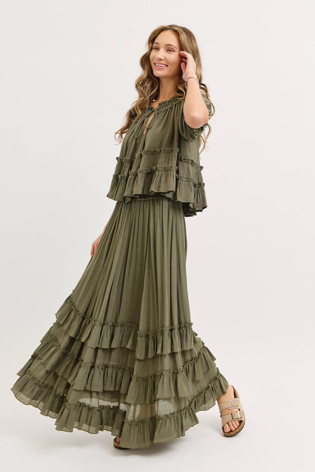 Tiered Flowy Maxi Skirt and Top Set (blush is pre-order)