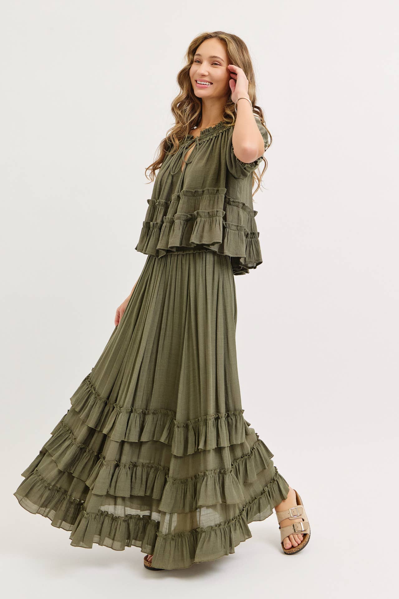 Tiered Flowy Maxi Skirt and Top Set (blush is pre-order)