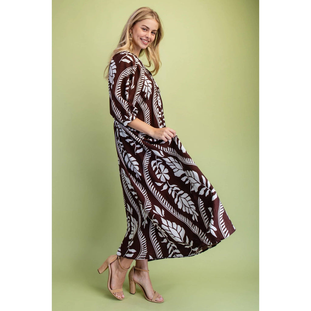 Printed Puff Half Sleeve Midi Dress
