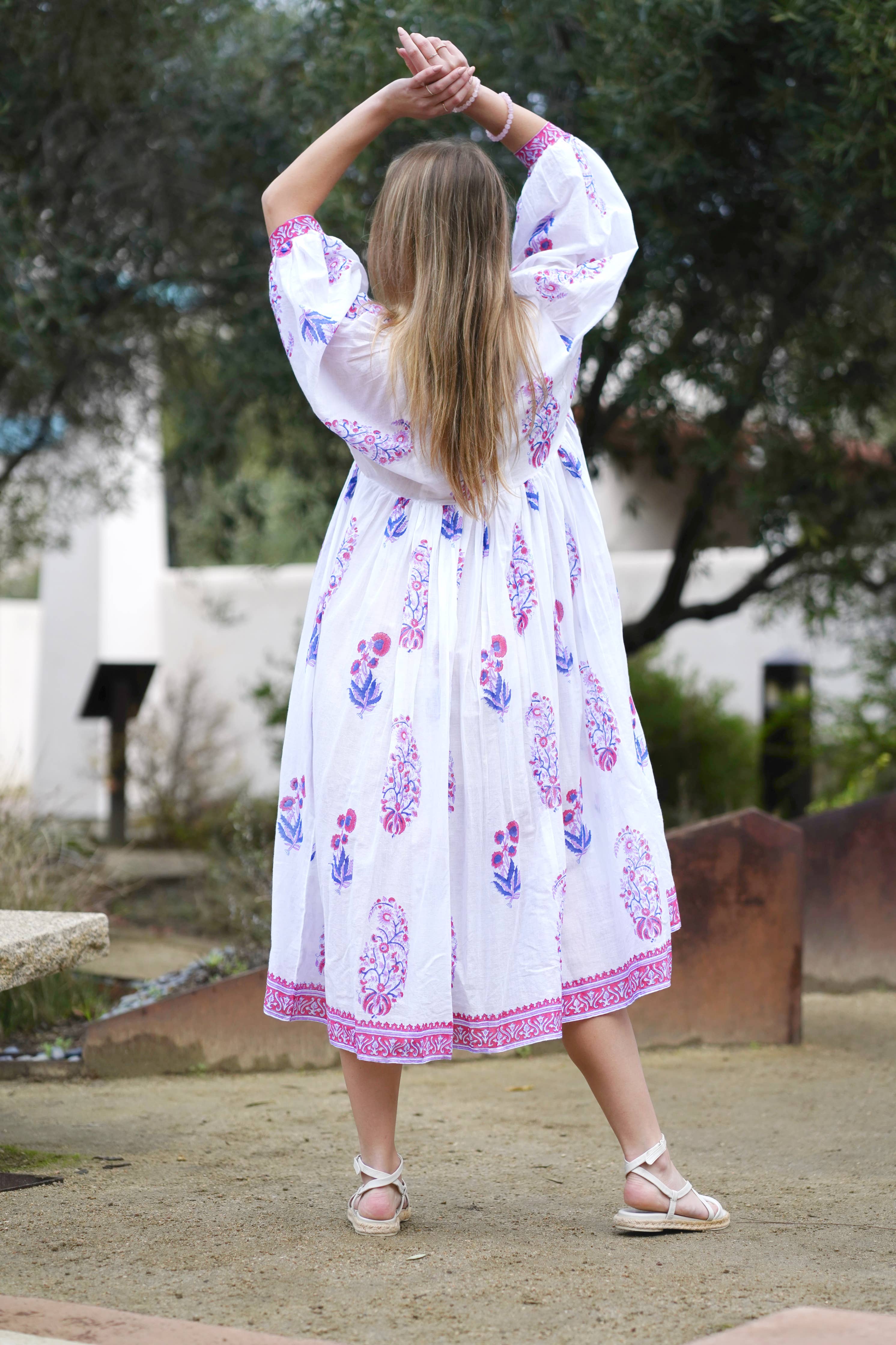 Mylah Midi Dress Block Printed White Multi