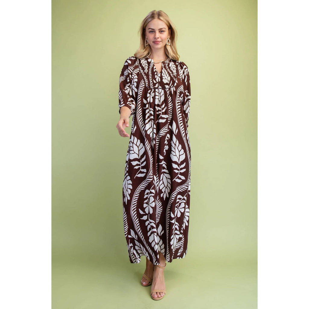 Printed Puff Half Sleeve Midi Dress