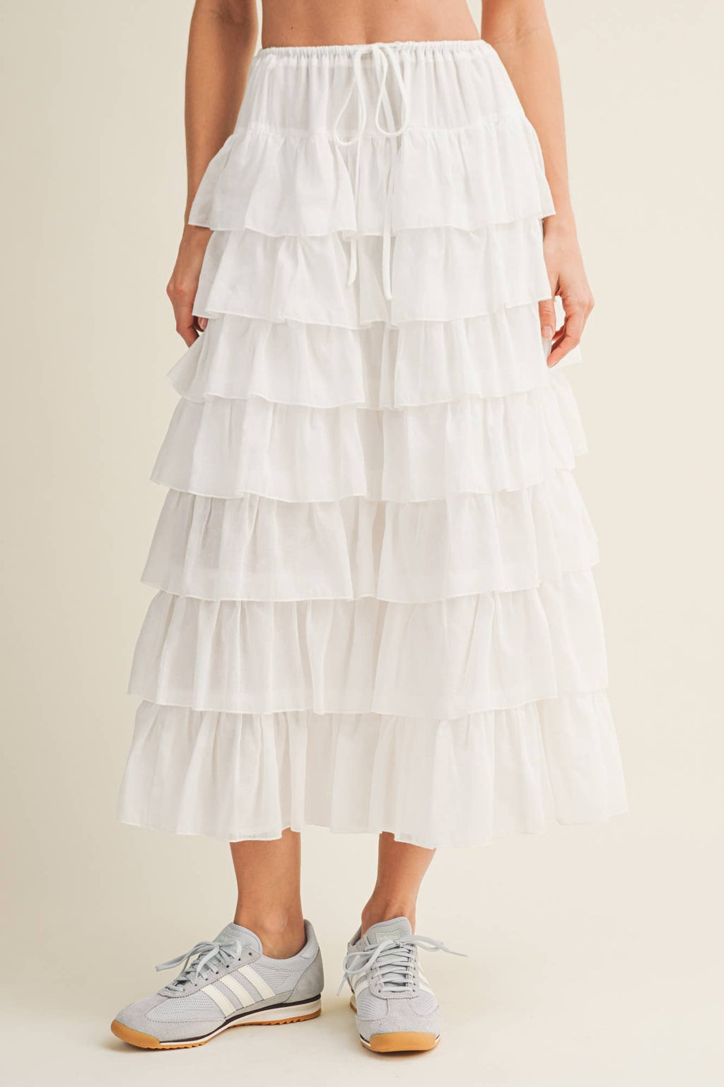 TIERED RUFFLE DRAWSTRING WAIST SKIRT