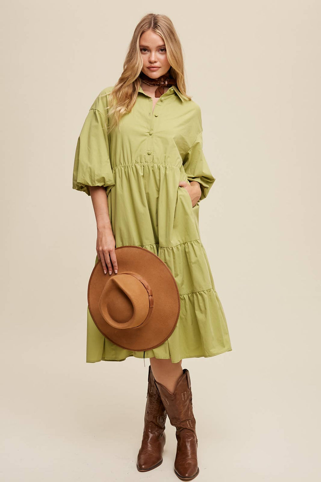 Tiered Poplin Shirt Dress