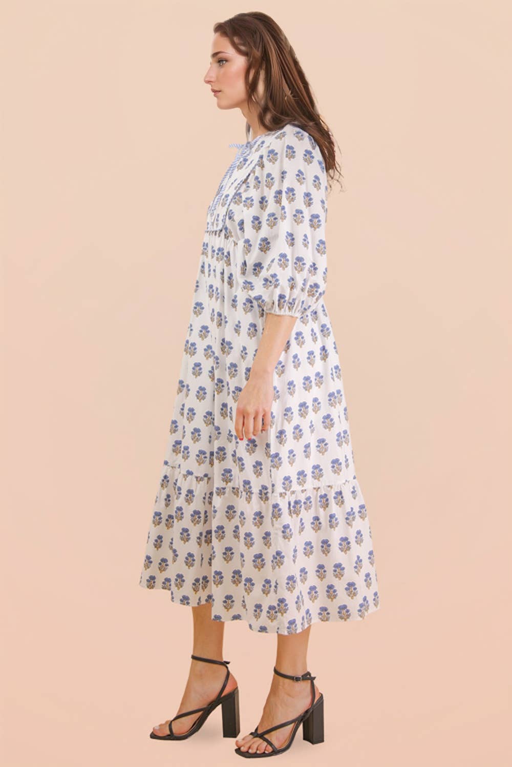 ND32007-Printed Half Sleeve Midi Dress