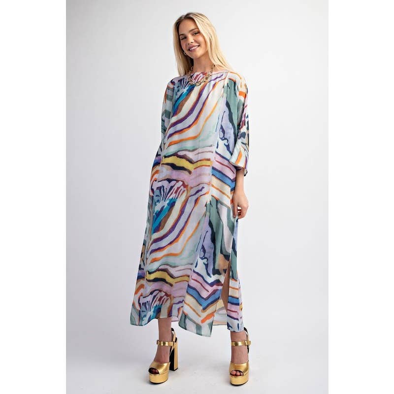 Pull Over Boat Neck Printed Maxi Dress