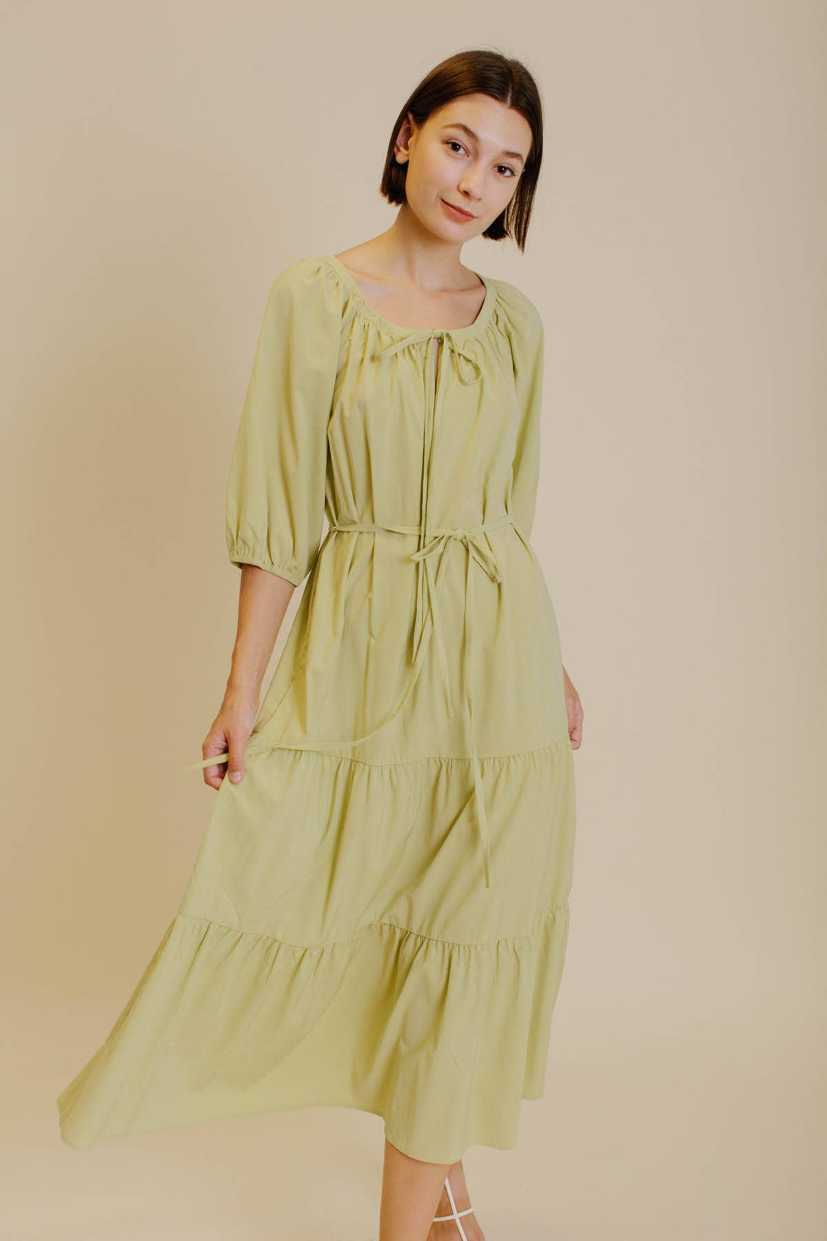 Adjustable tie top dress with waist tie