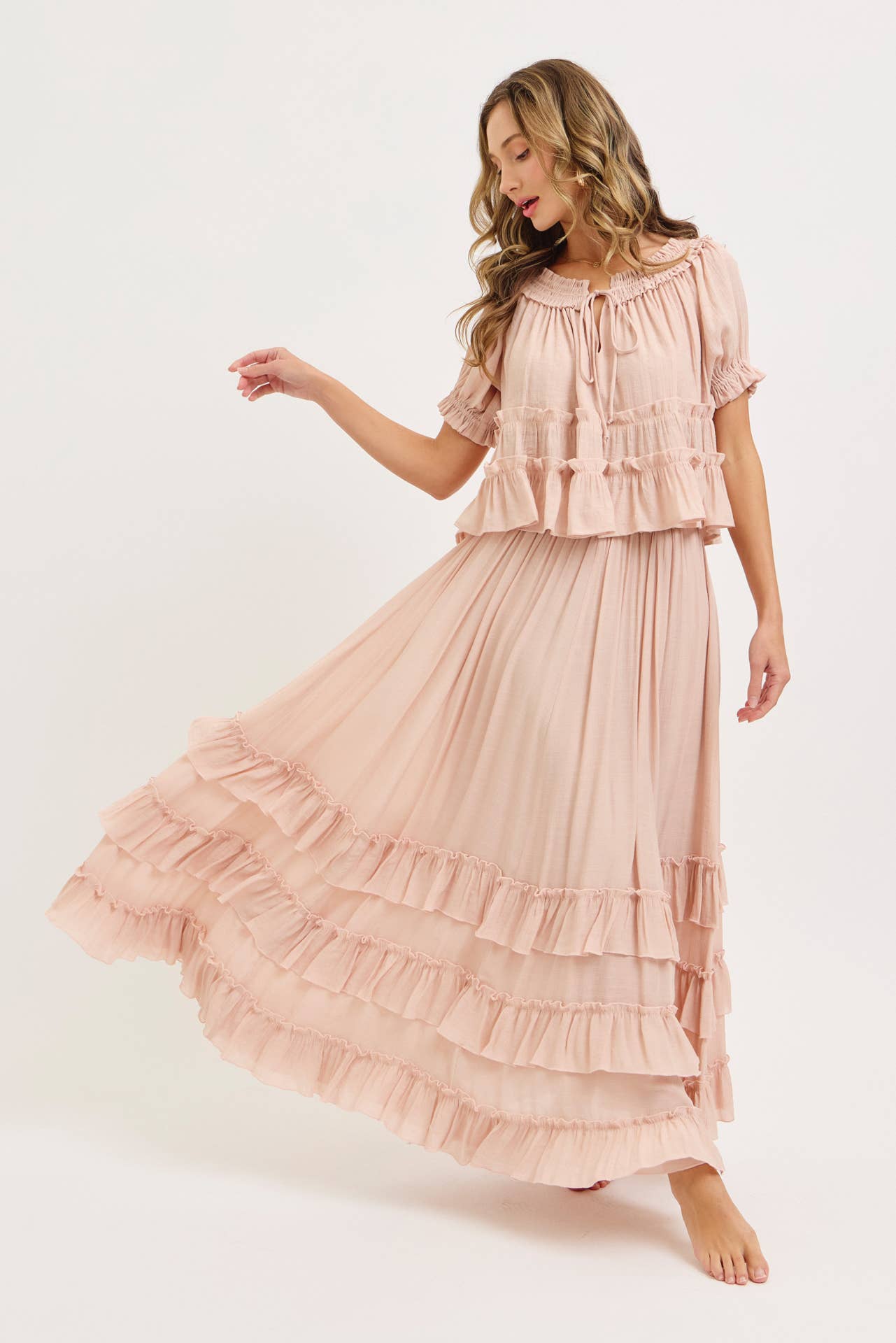 Tiered Flowy Maxi Skirt and Top Set (blush is pre-order)