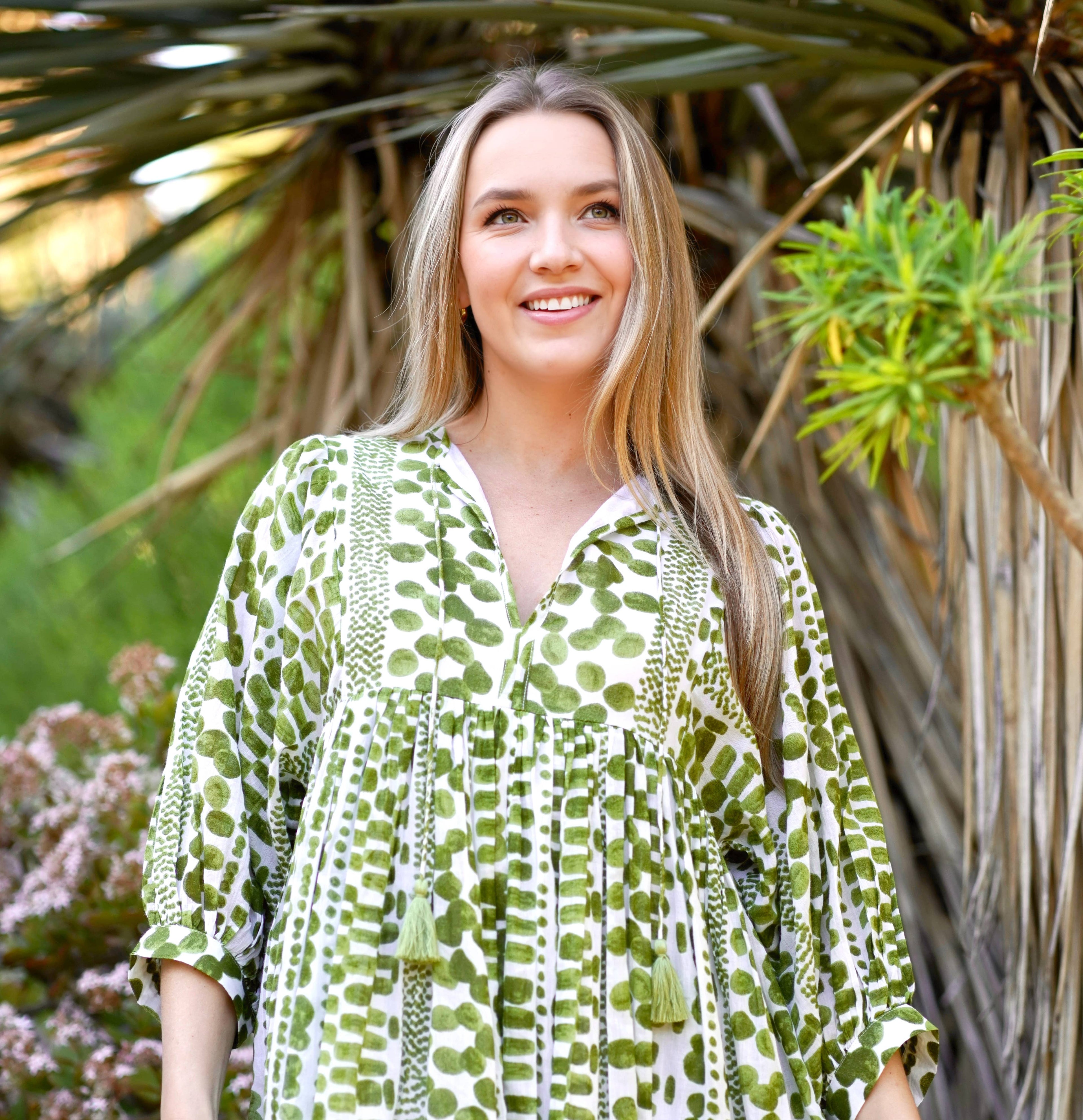 Mylah Midi Dress Block Printed  Green