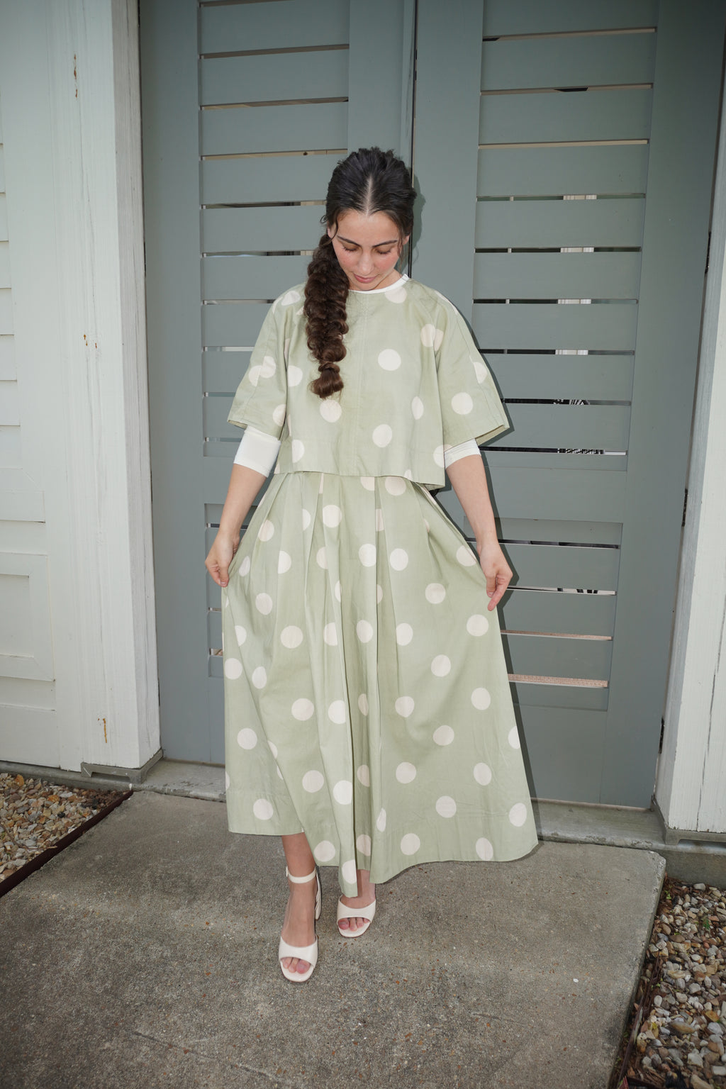 Polka Dot Back-Tie Top and Skirt Set