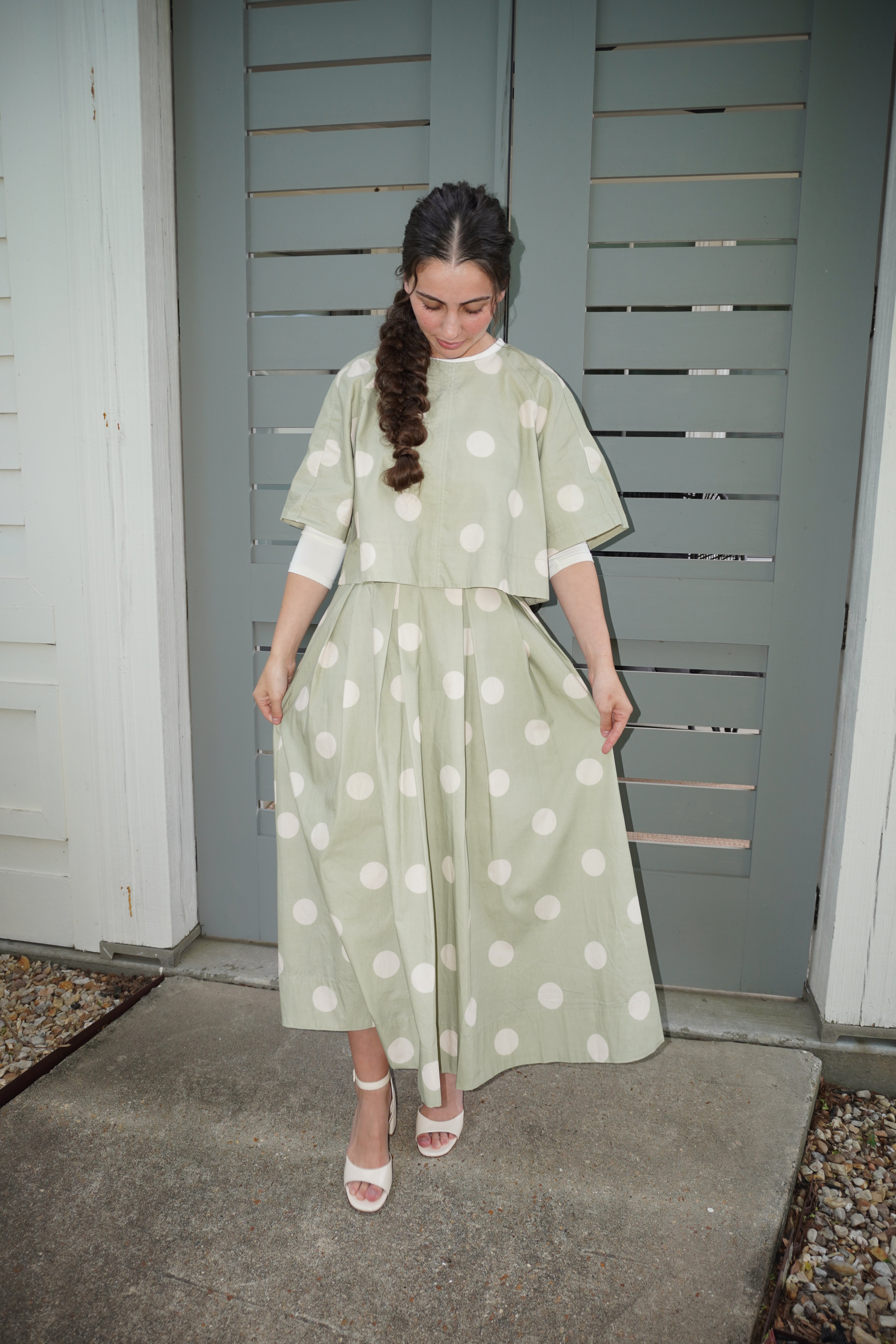 Polka Dot Back-Tie Top and Skirt Set