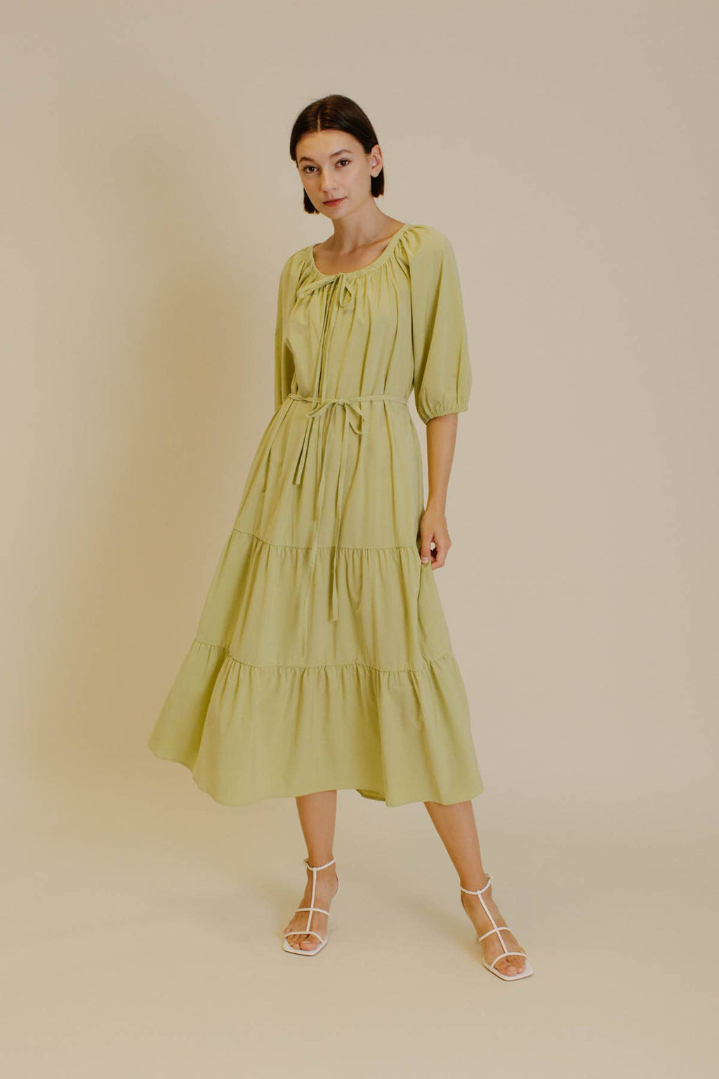 Adjustable tie top dress with waist tie