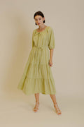 Adjustable tie top dress with waist tie