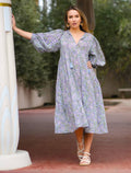 Mylah Midi Dress Block Printed Olive Navy