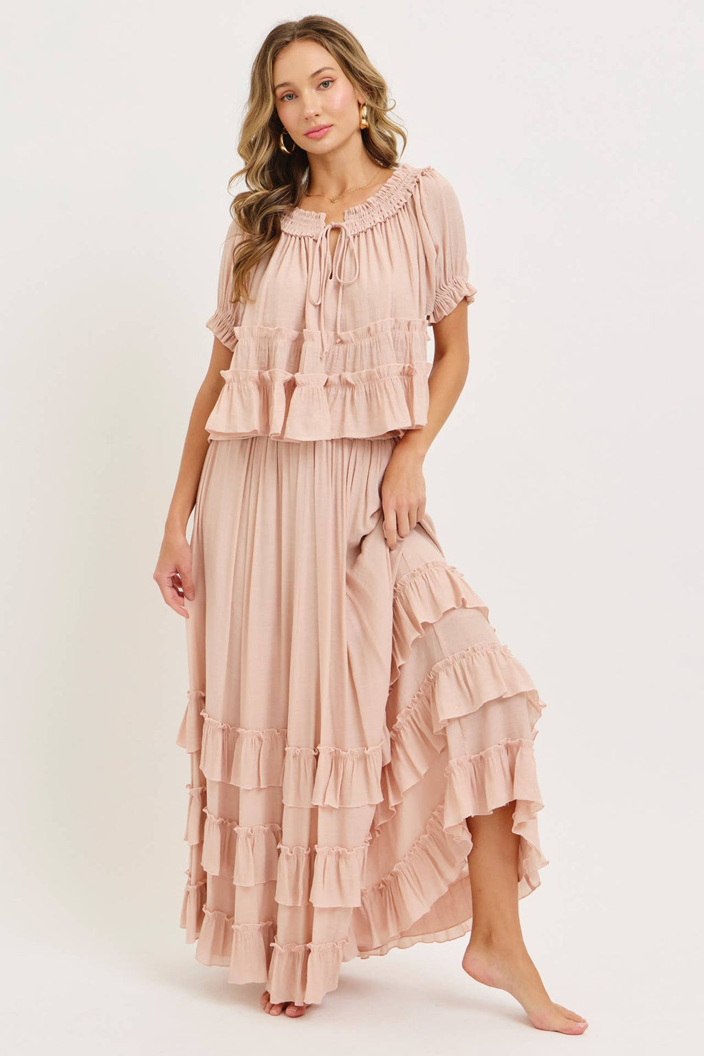 Tiered Flowy Maxi Skirt and Top Set (blush is pre-order)