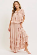 Tiered Flowy Maxi Skirt and Top Set (blush is pre-order)