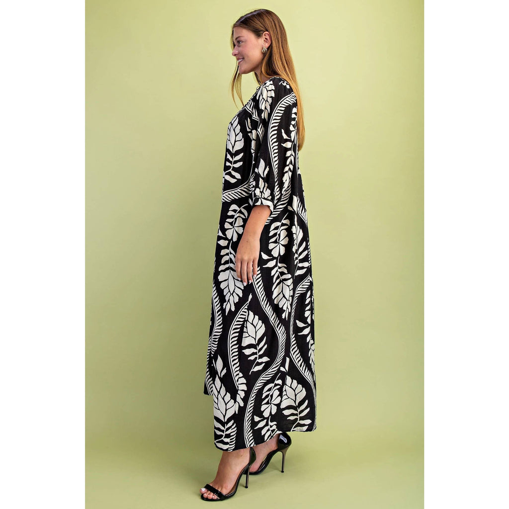 Printed Puff Half Sleeve Midi Dress