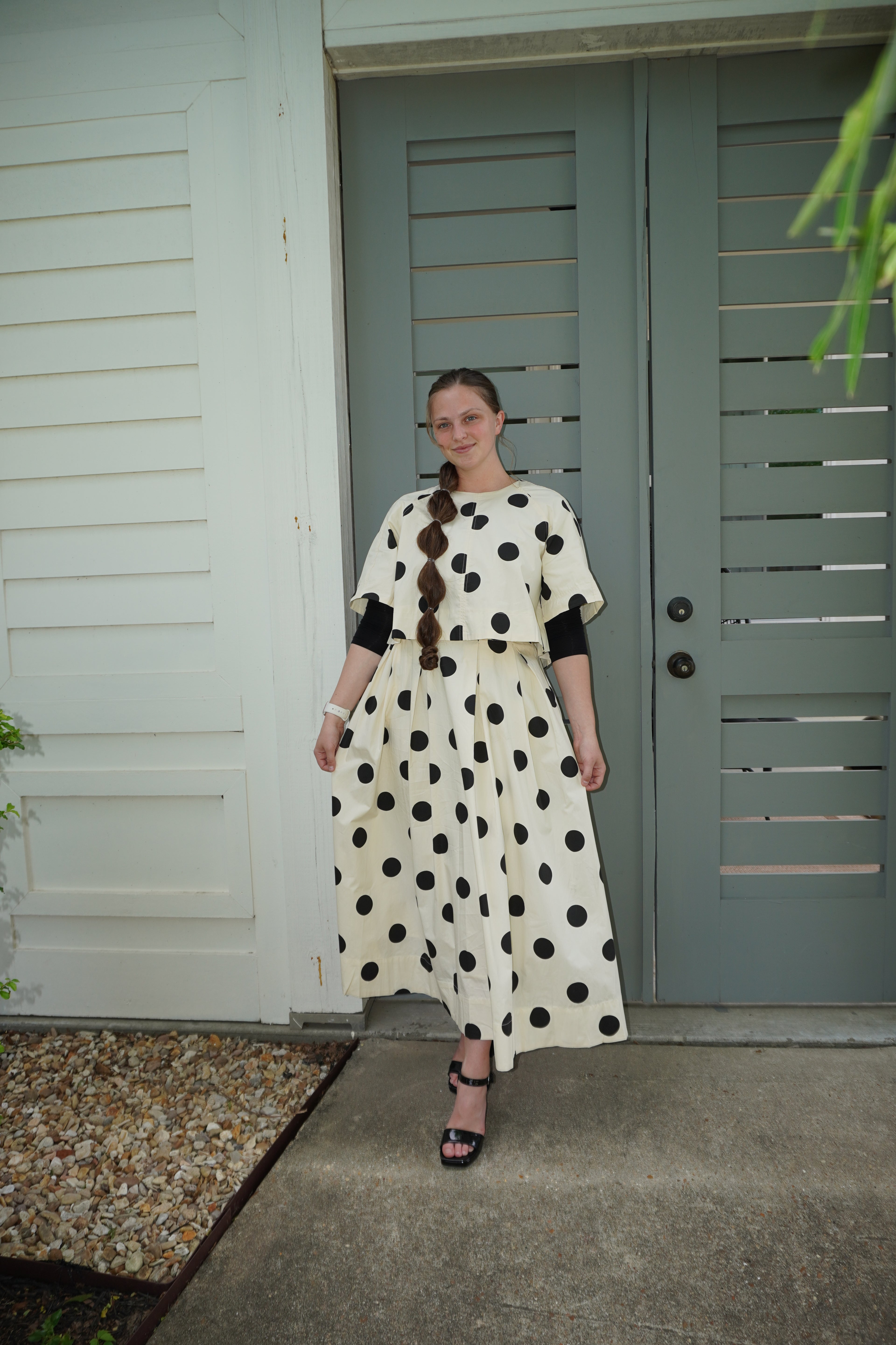 Polka Dot Back-Tie Top and Skirt Set
