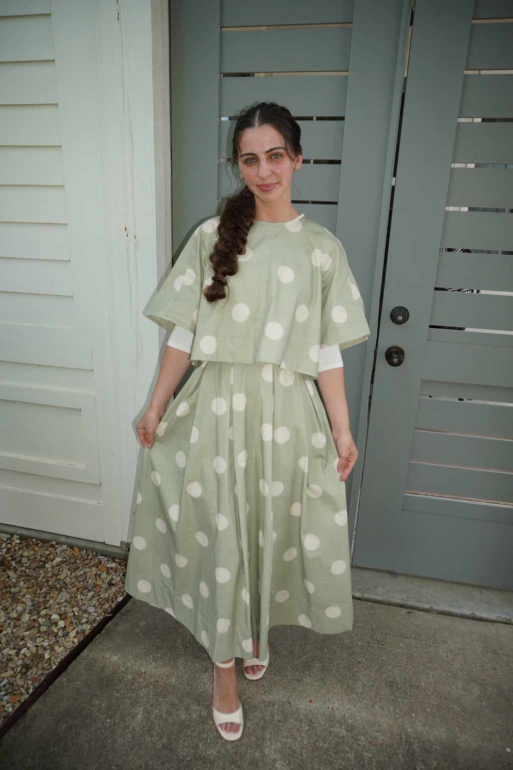 Polka Dot Back-Tie Top and Skirt Set