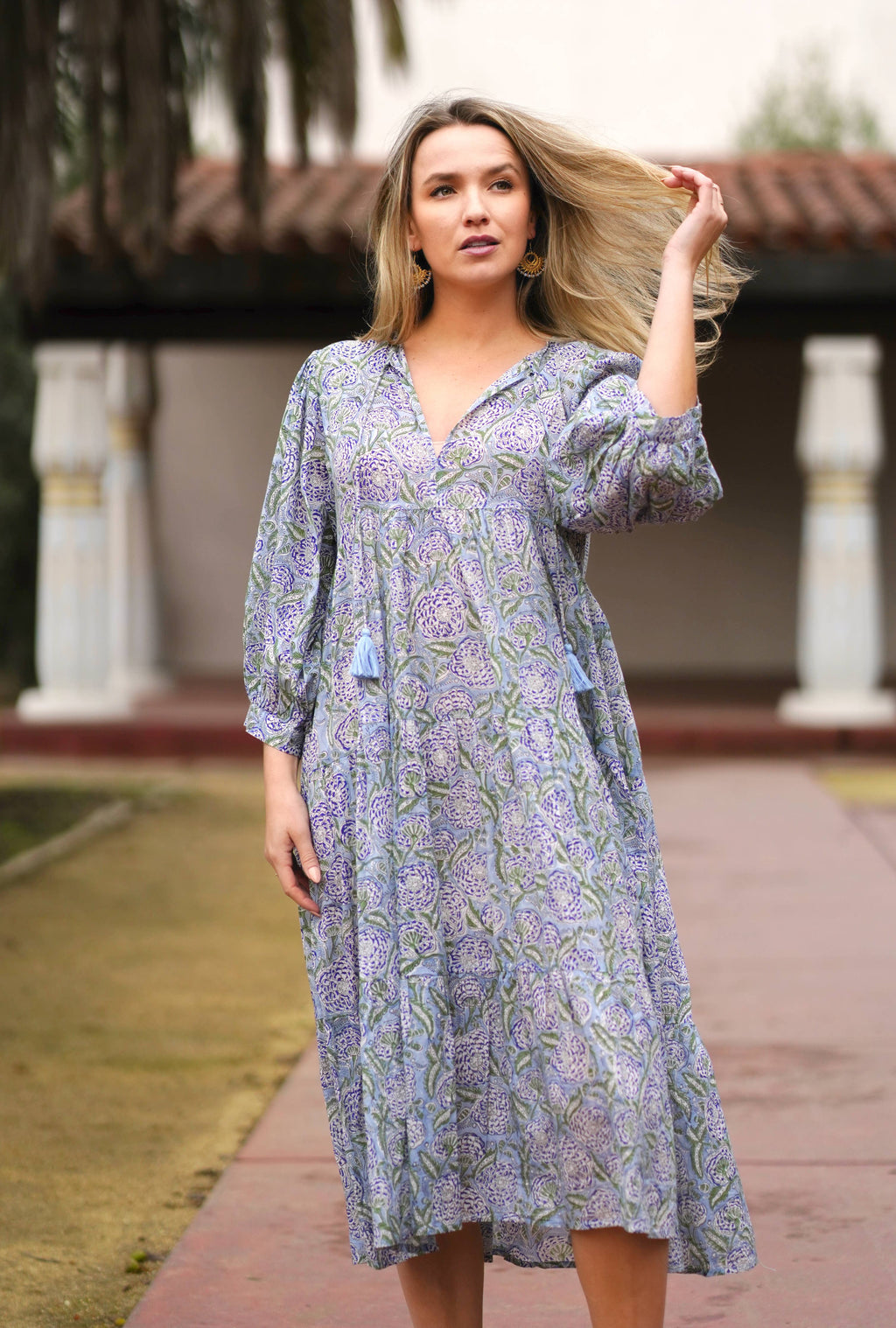 Mylah Midi Dress Block Printed Olive Navy