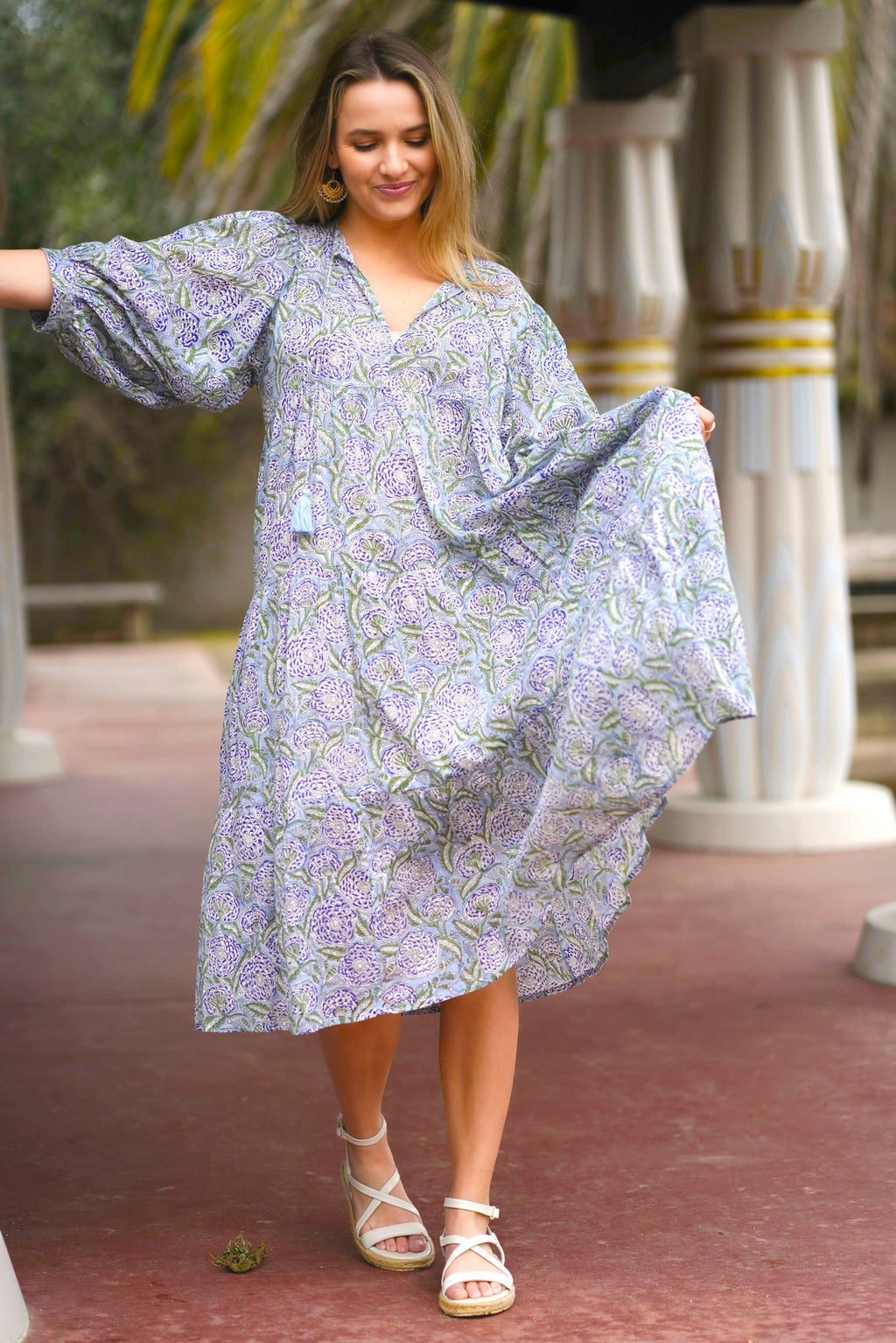 Mylah Midi Dress Block Printed Olive Navy