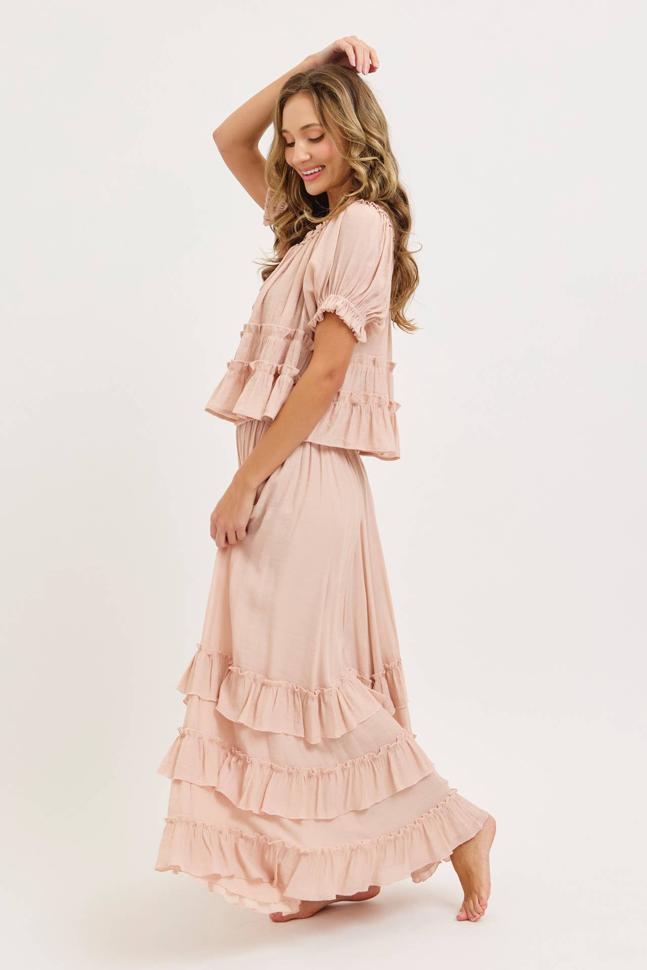 Tiered Flowy Maxi Skirt and Top Set (blush is pre-order)