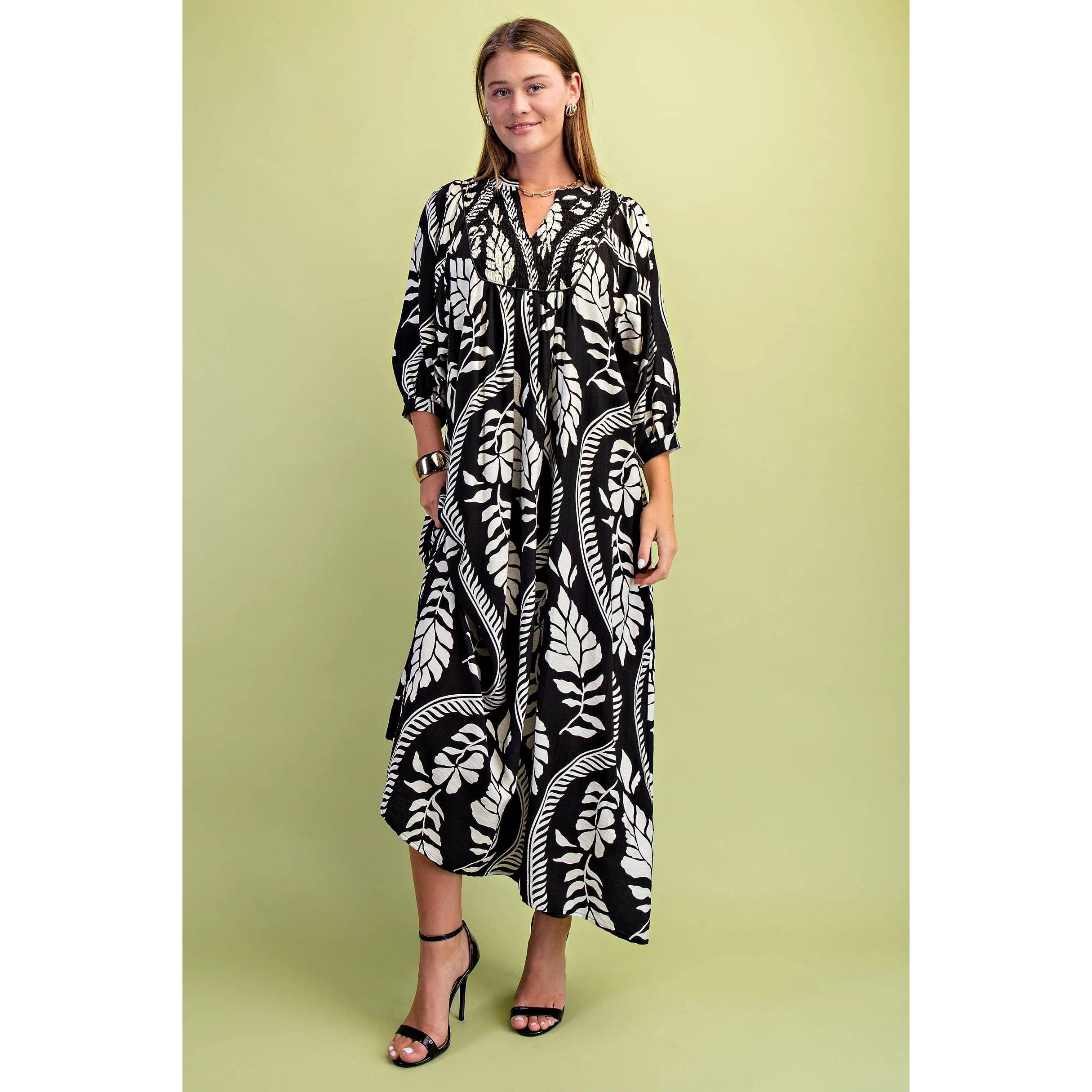 Printed Puff Half Sleeve Midi Dress