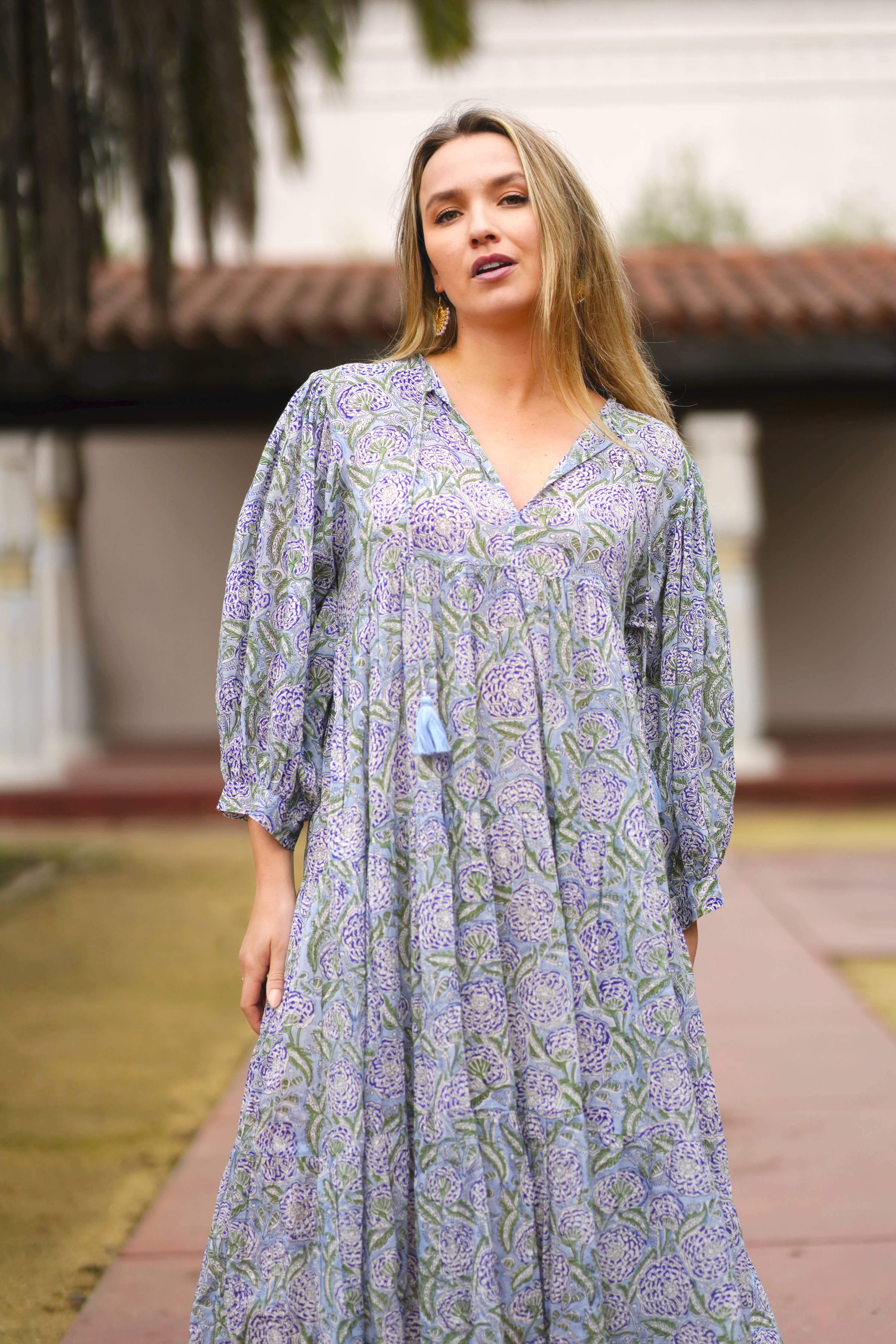 Mylah Midi Dress Block Printed Olive Navy