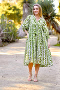 Mylah Midi Dress Block Printed  Green