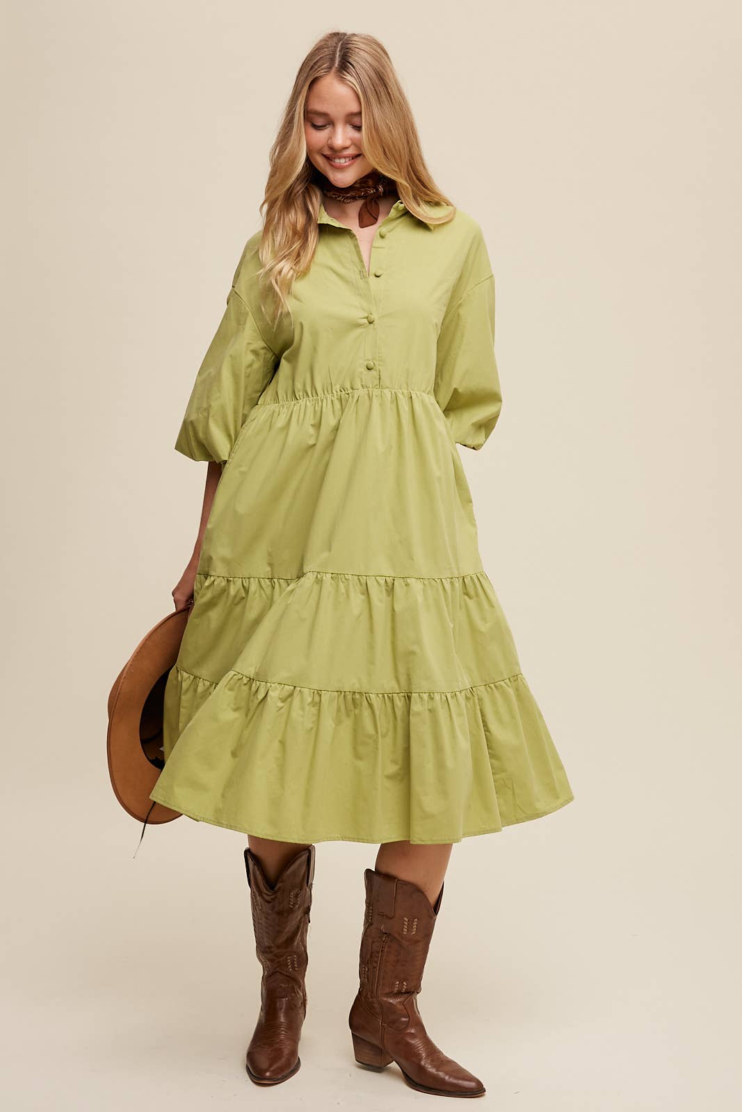Tiered Poplin Shirt Dress
