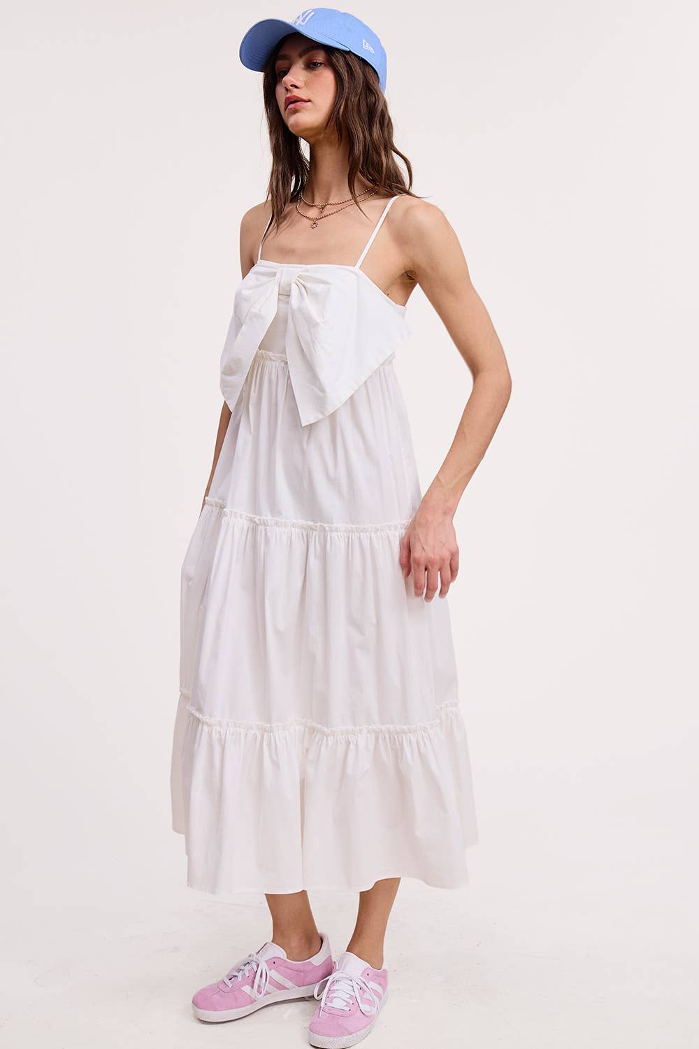 Front Bow Detail Poplin Midi Dress
