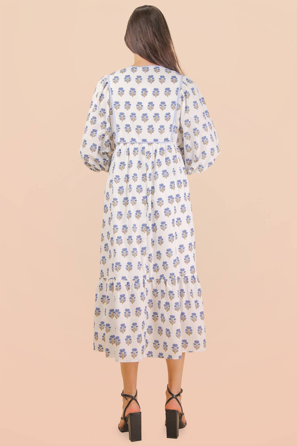 ND32007-Printed Half Sleeve Midi Dress