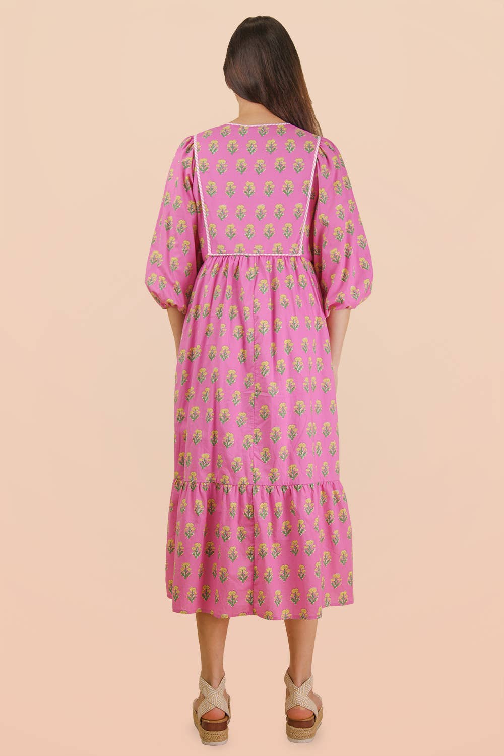 ND32007-Printed Half Sleeve Midi Dress