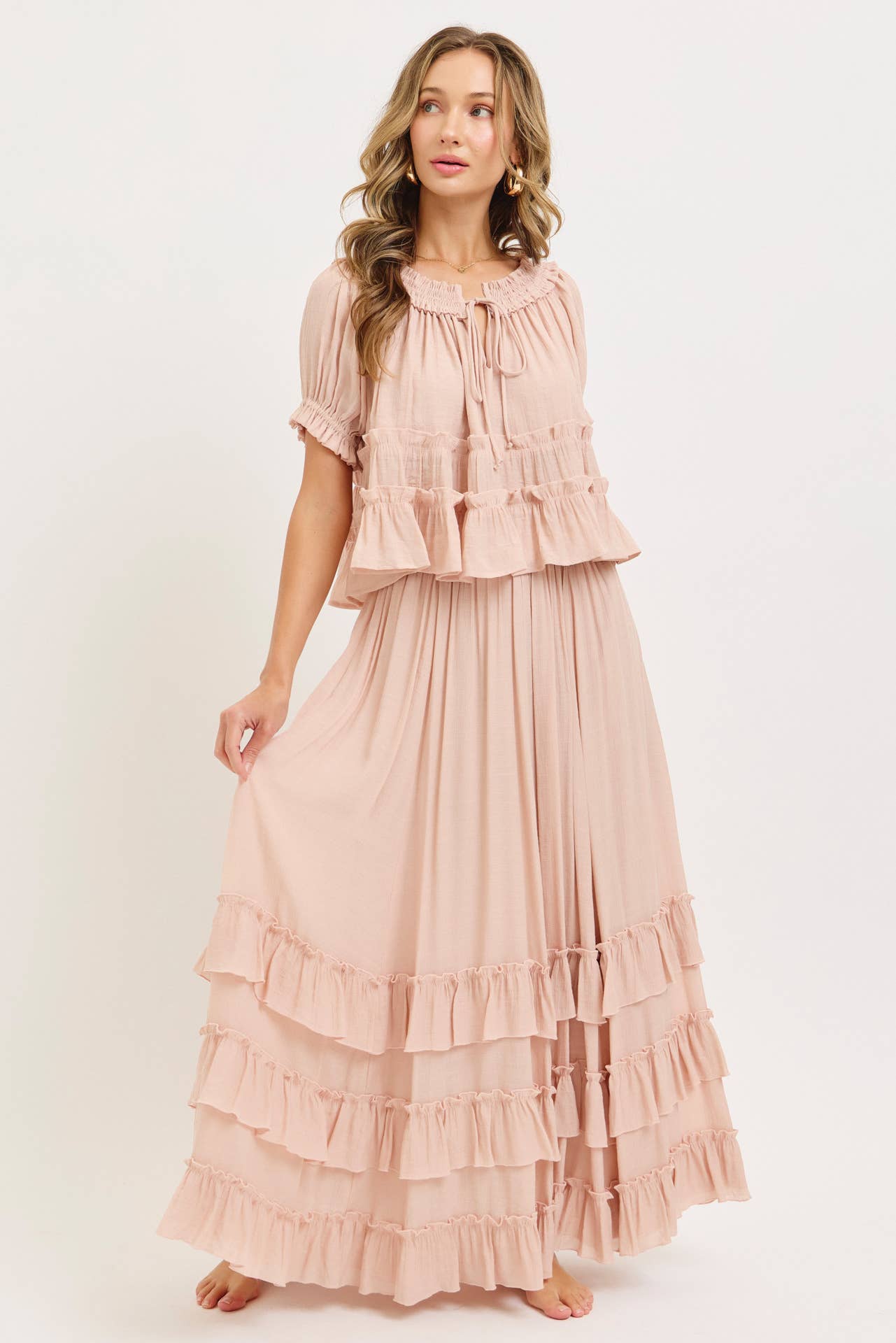 Tiered Flowy Maxi Skirt and Top Set (blush is pre-order)