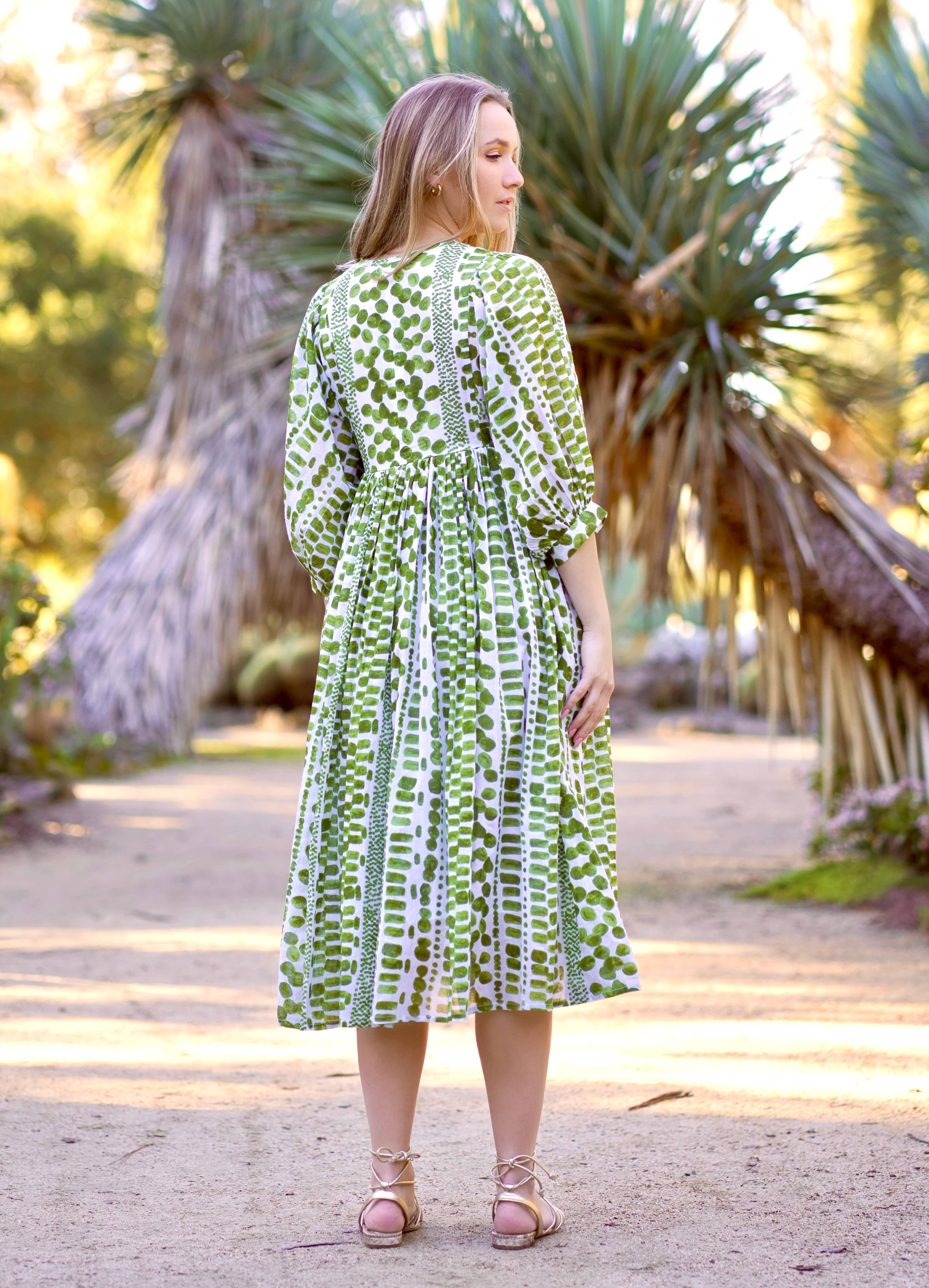 Mylah Midi Dress Block Printed  Green
