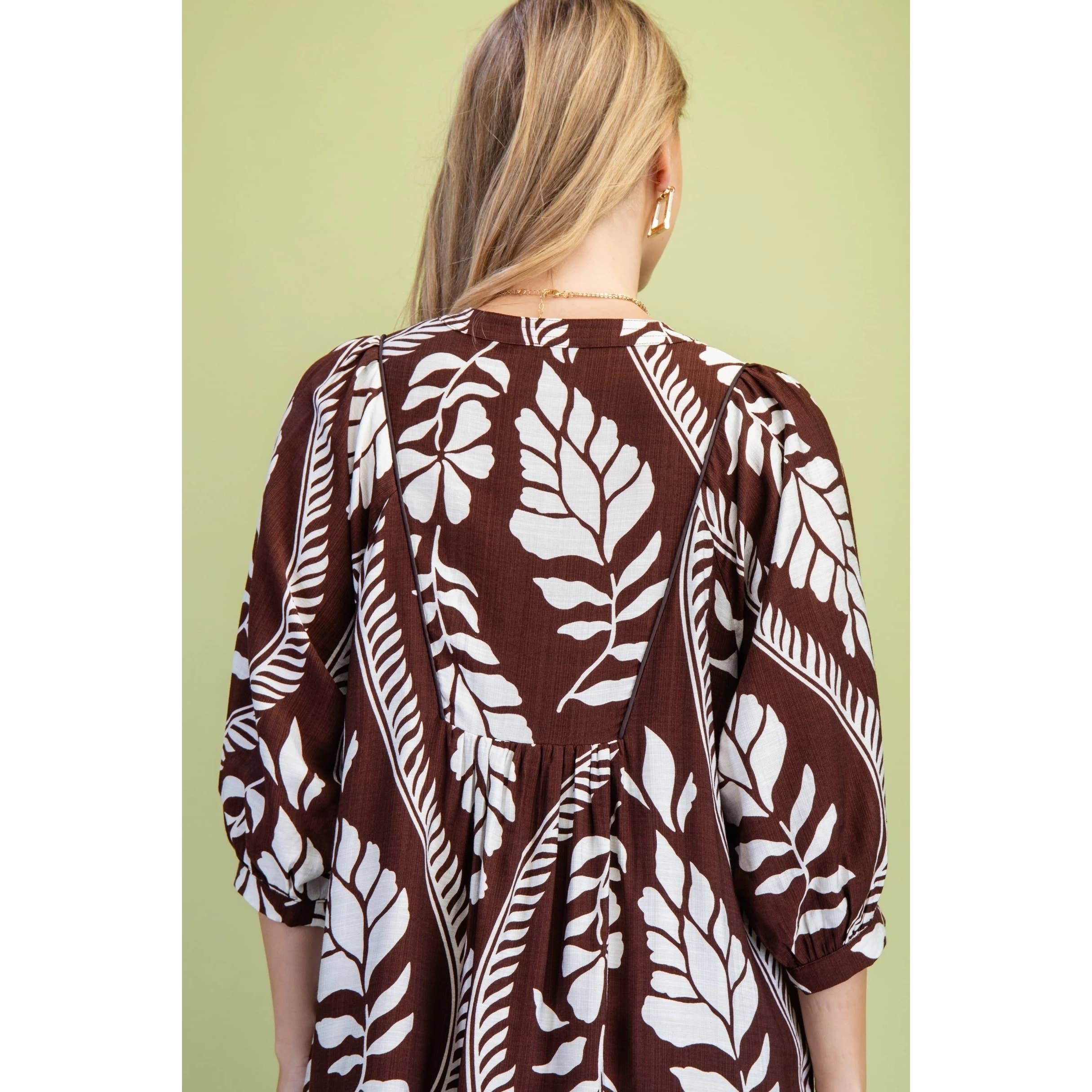 Printed Puff Half Sleeve Midi Dress