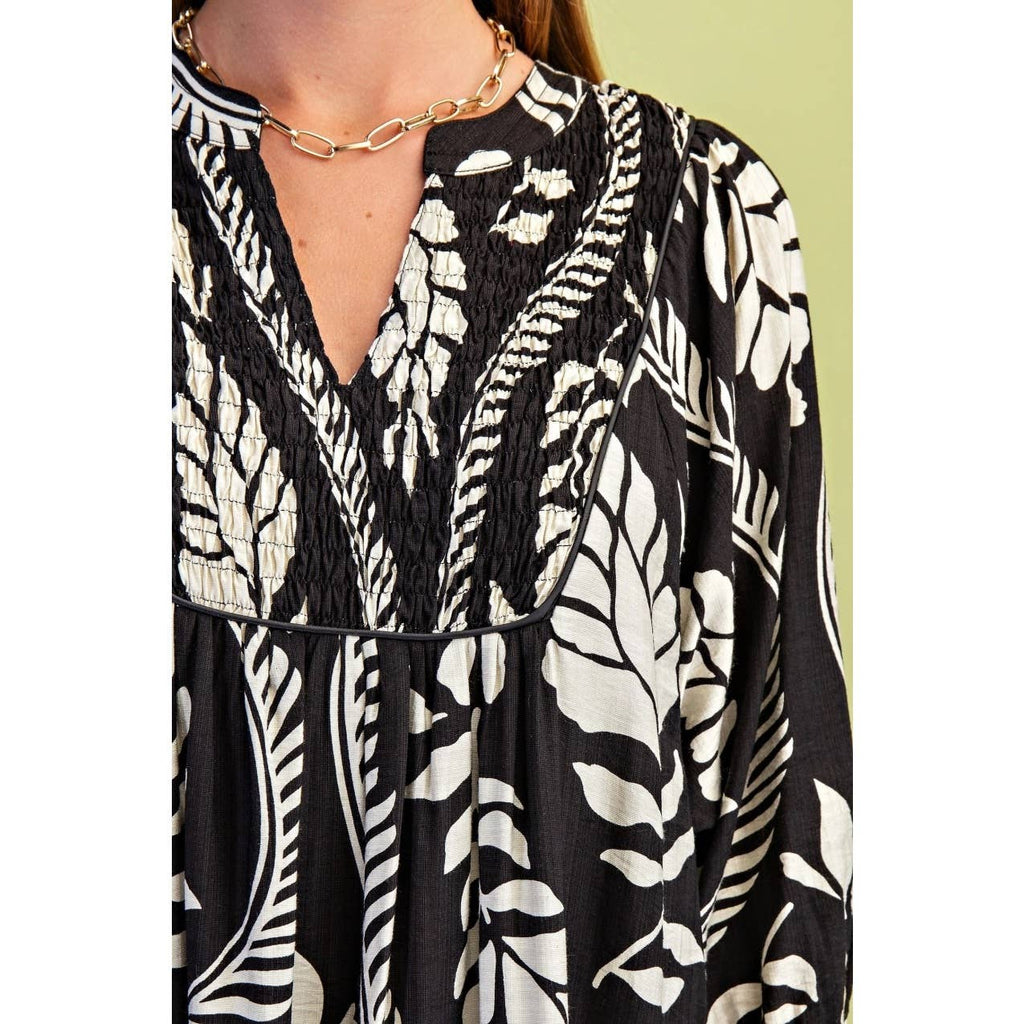 Printed Puff Half Sleeve Midi Dress