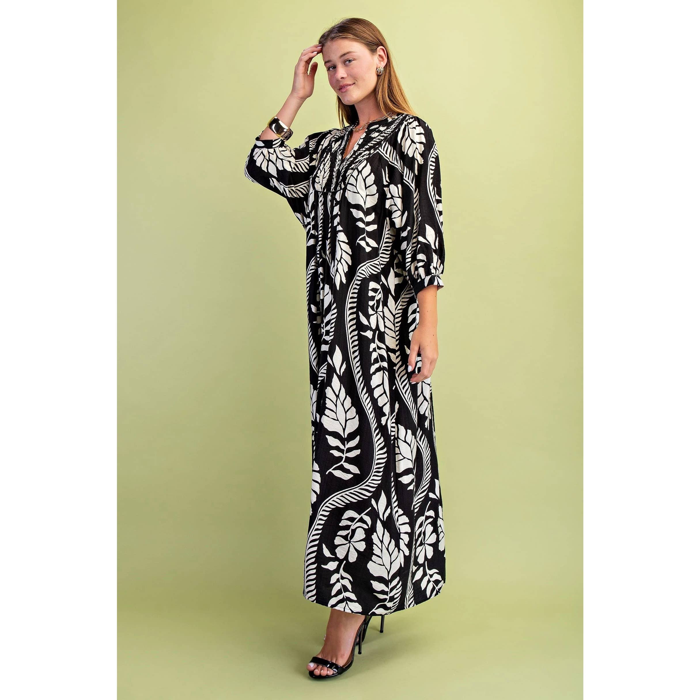 Printed Puff Half Sleeve Midi Dress